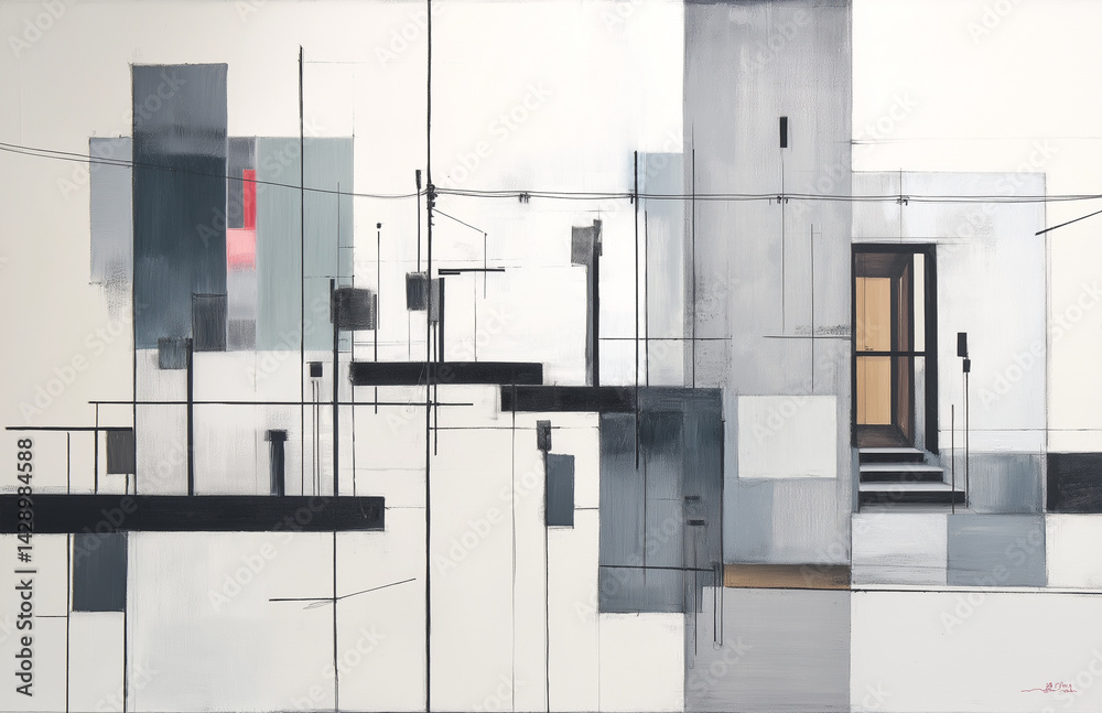 Minimalist Abstract Painting with Geometric Squares and Rectangles in Light Gray and White — Subtle Gradients and Thin Lines on a Balanced Canvas Layout Minimalist Abstract Painting with Geometric Squares and Rectangles in Light Gray and White — Subtle Gradients and Thin Lines on a Balanced Canvas Layout