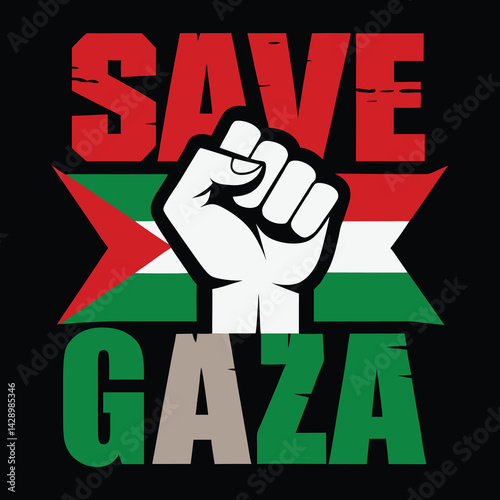 'Save Gaza' Resist & Rise Hand-Drawn Palestinian Freedom Vector Art 