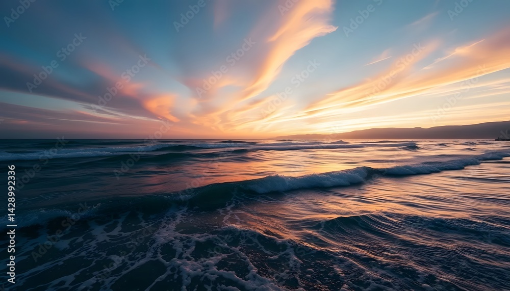 Fototapeta premium Ocean Sunset Waves Sky