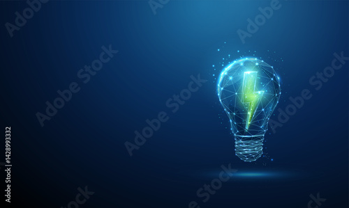 Abstract green lightning inside a light bulb. Renewable energy and sustainable power concept.