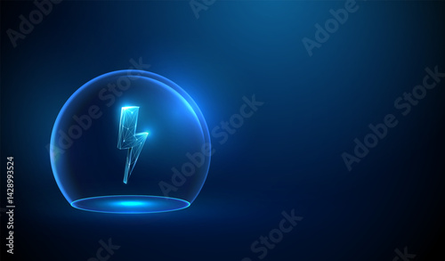 Abstract lightning inside a glass dome. Energy containment and power protection concept