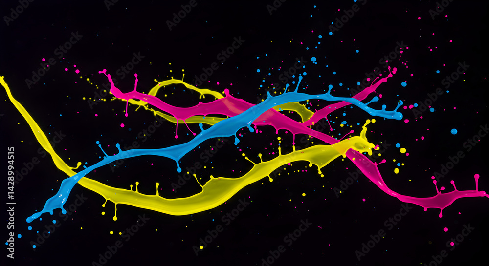 Fototapeta premium Dynamic Color Bursts Vibrant Splashes On The Black Backdrop Graphic Resource