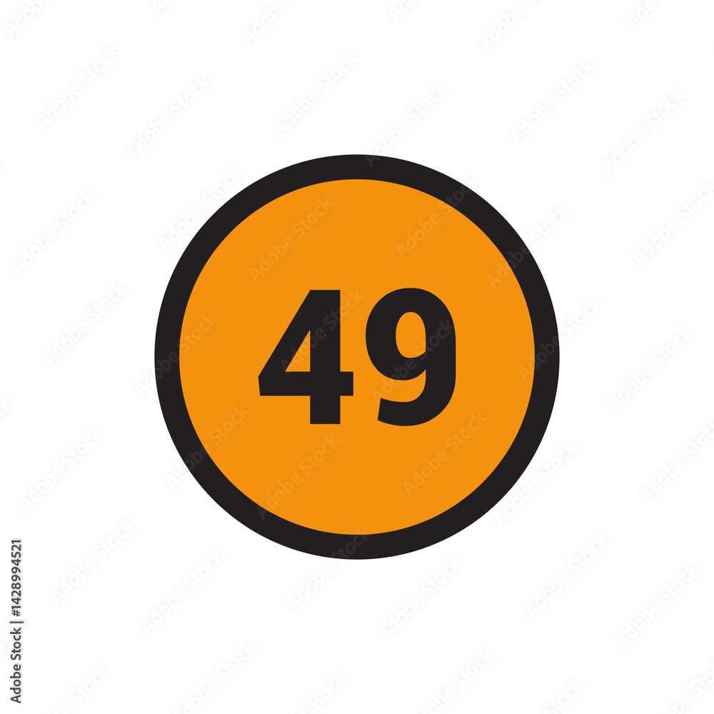 49 Number icon vector Orange Circle with Black design 49 Number icon vector Orange Circle with Black design