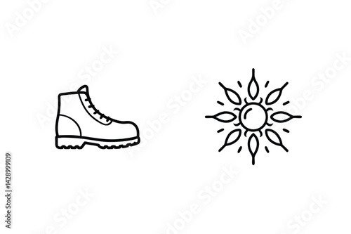 Hiking Boot And Sun Outline Icon For Outdoor Adventure Graphic Design