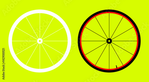 bicycle wheels with red rims and smooth white bicycle wheels