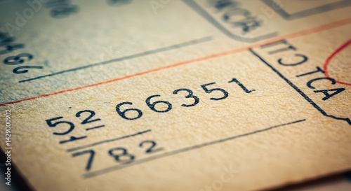 Close Up Of Aged Paper Form With Handwritten Numbers And Bold Lines