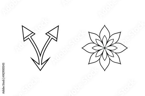 Minimalist Vector Graphics Featuring Arrows Splitting And Simple Floral Mandala Art