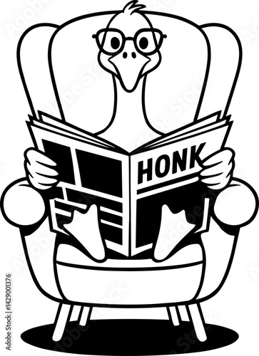 Goose Sitting in Chair Reading Newspaper