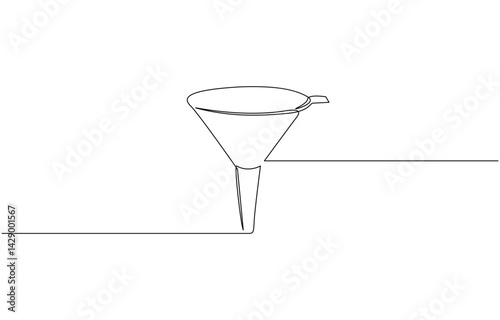 Stainless steel funnel with handle continuous one line drawing, Sieve and funnel, Hand with sieve. Funnel in background.