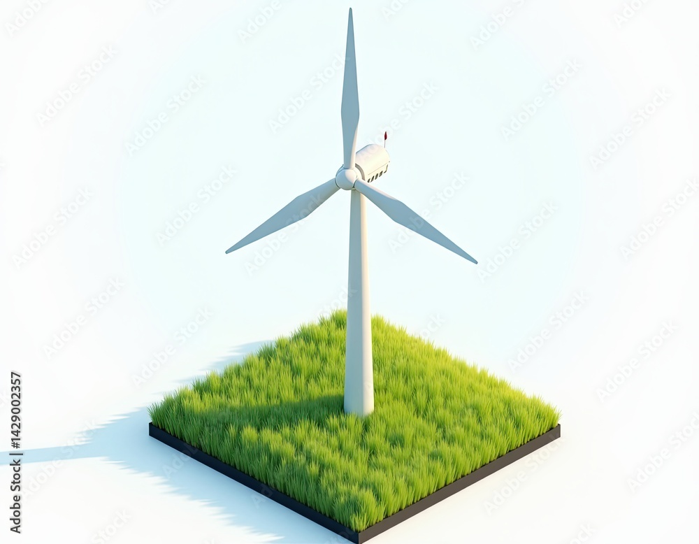 Obraz premium Wind Turbine on Green Grass - Sustainable Energy Concept