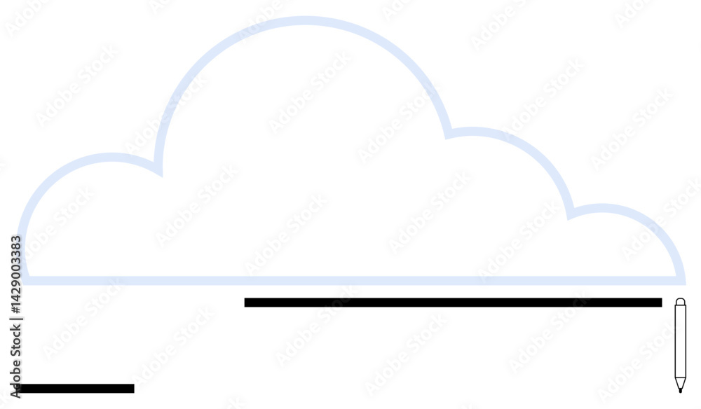 Fototapeta premium Cloud outline with horizontal lines and stylized pen. Ideal for creativity, cloud storage, digital tools, communication, design resources, innovation, and simple landing page