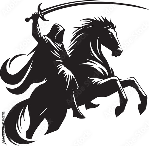 Silhouette of Medieval Warrior on Horse with Sword – Vector Art	