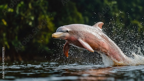 Amazon River Dolphin Leaping: A Splash of Pink in the Green Wilderness photo