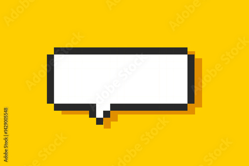 Empty pixelated speech bubble, 8 bit cloud for text. Pixel speech bubble, 8 bit geometric texting dialogue box, chat speech.