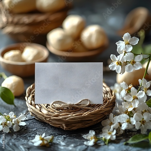 Obraz na płótnie Elegant offering basket with jasmine flowers and symbolic fruits w salonie
