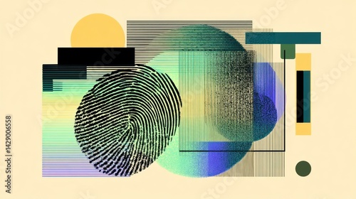 Artistic fingerprints that have various color layer dimensions with an abstract appearance of the latest security biometrics are shown creatively visually.