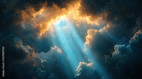 divine light beams shining down from heaven representing god s presence and love