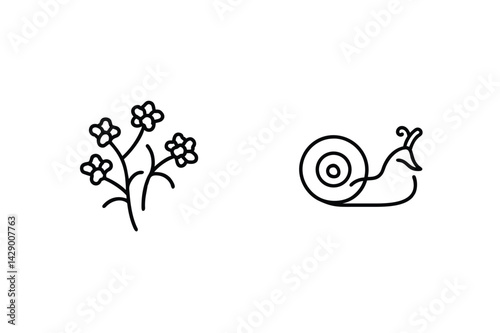 Wallpaper Mural Minimalist Line Art Illustration Of Flowers And Snail Nature Icons Design Torontodigital.ca