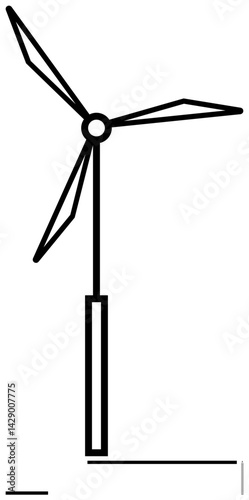 Wind turbine with three blades and a simple pole base. Ideal for clean energy, sustainability, eco-friendly innovations, green solutions, renewable energy, environmental awareness, simple landing