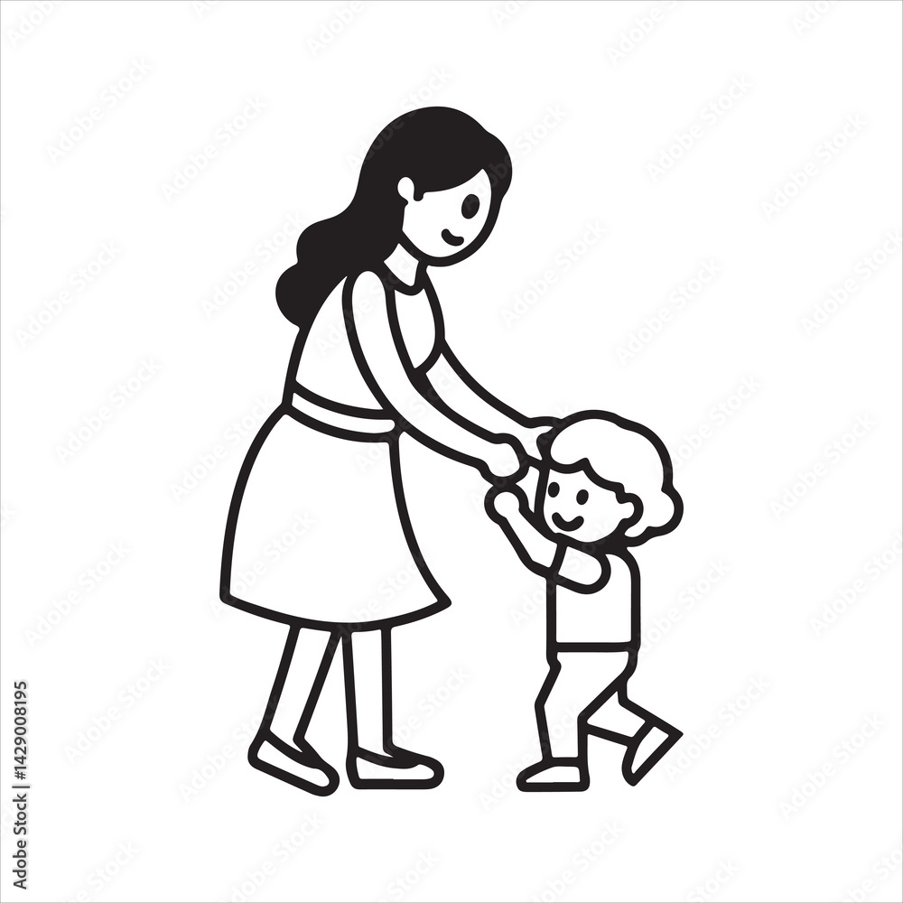 Mothers Day mom and child vector art illustration Mothers Day mom and child vector art illustration
