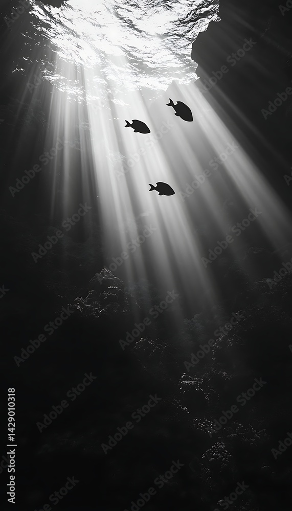 Obraz premium Underwater Sunbeams & Fish