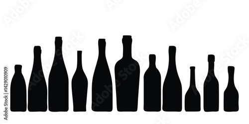 Minimalist Bottle Silhouettes: Bold Black & White Wine and Liquor Collection Vector Art