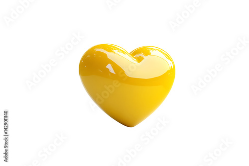 Transparent background of a glossy yellow heart shaped object with smooth surface.