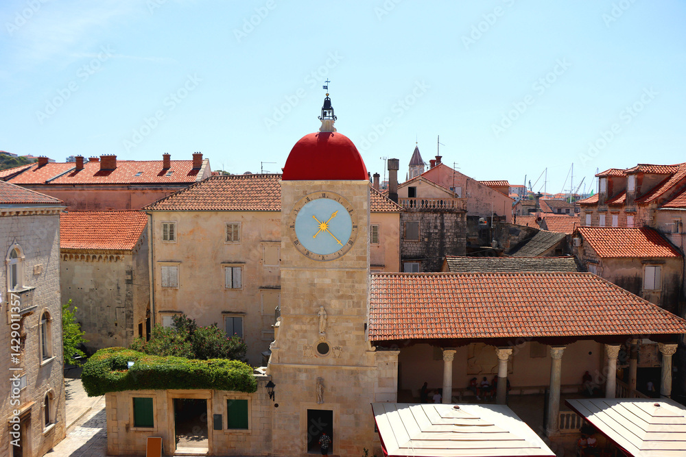 Historical clock tower in trogir, Croatia.