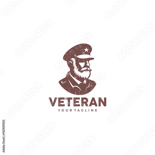 Vintage illustration showing a portrait of a veteran, wearing a hat with a star insignia. Perfect for military or patriotic themed designs.