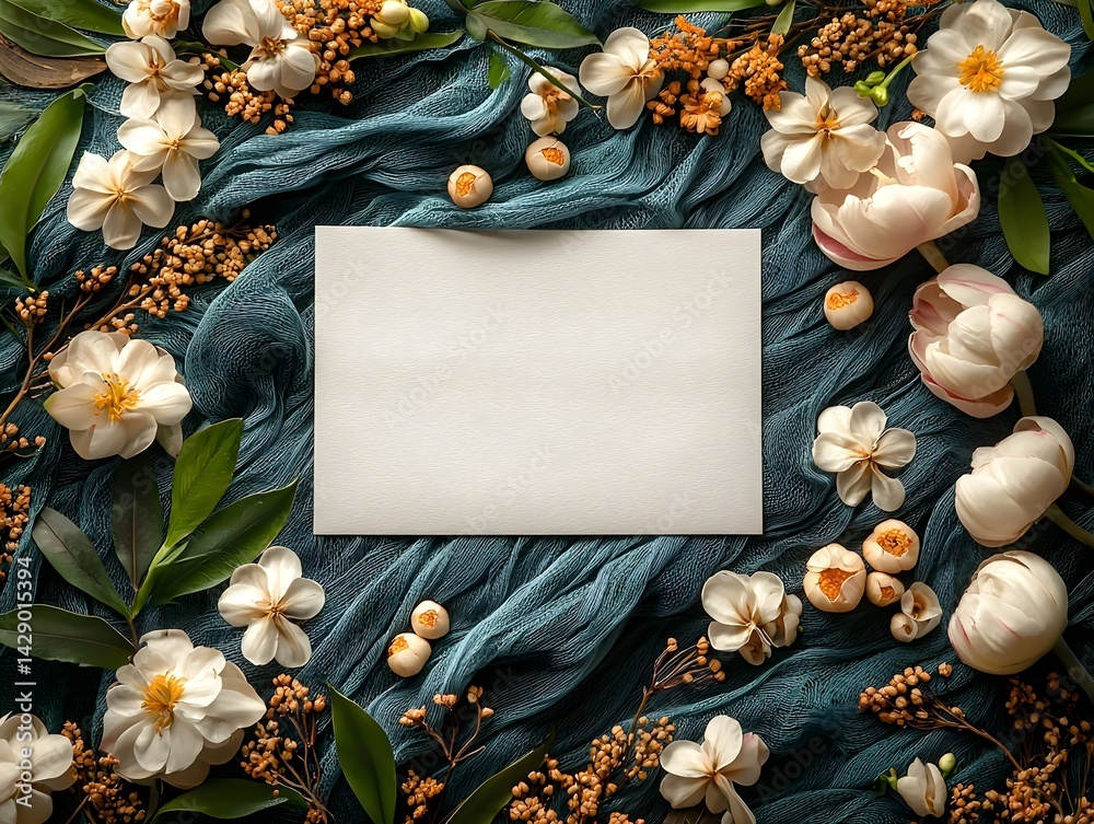 A blank white gift card surrounded by festive Vesak and flowers