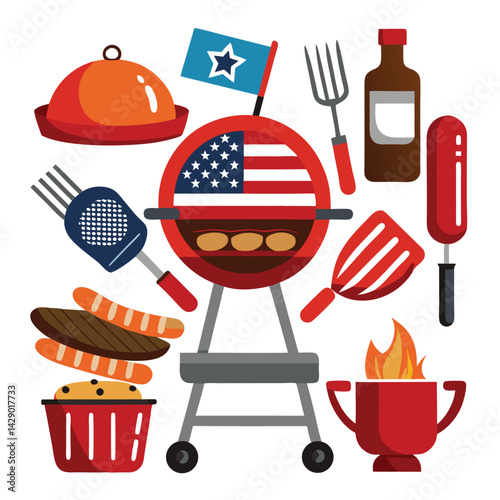 American barbecues set vector design clipart on white background