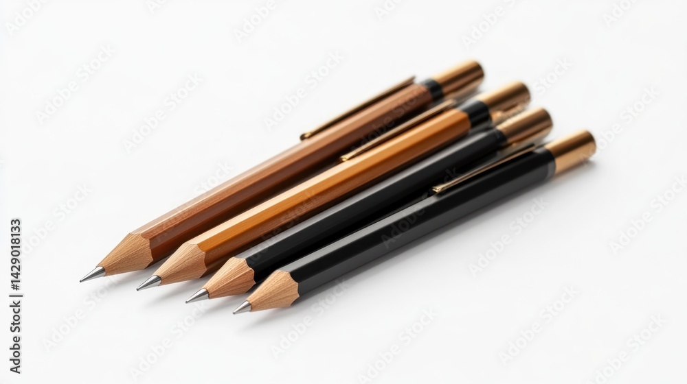 Three colorful pencils arranged in a row Three colorful pencils arranged in a row