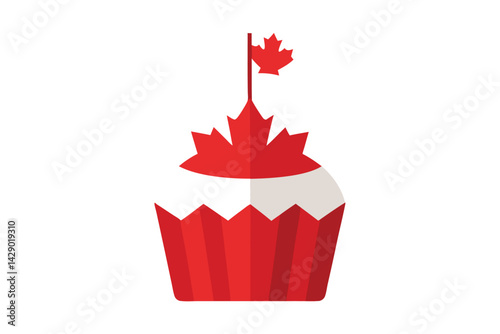 Celebratory Canadian cupcake decorated with maple leaf representing Canadian pride