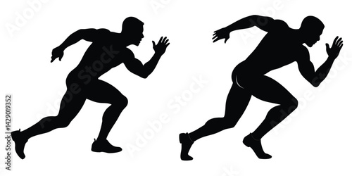 Silhouette of Two Runners Sprinting – Athletic Black and White Motion Illustration
