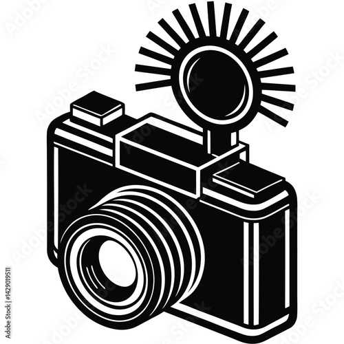 Isolated Black Vector Photographer using Element external flash With White Background