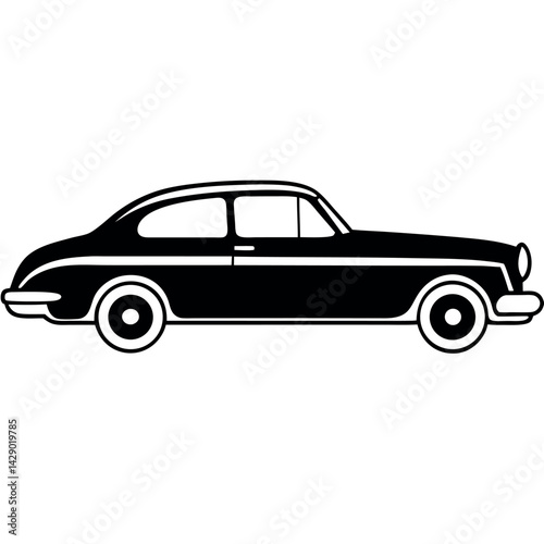 Elegant Vintage Automobile Vector – Black and White Outline on White Background