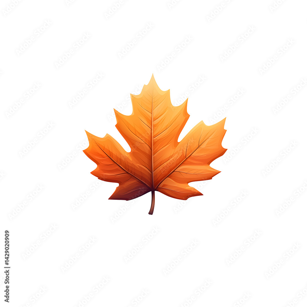 Fototapeta premium A single beautifully shaped maple leaf in warm autumnal orange colors set against a simple clean white backdrop for a minimalist serene and reflective aesthetic