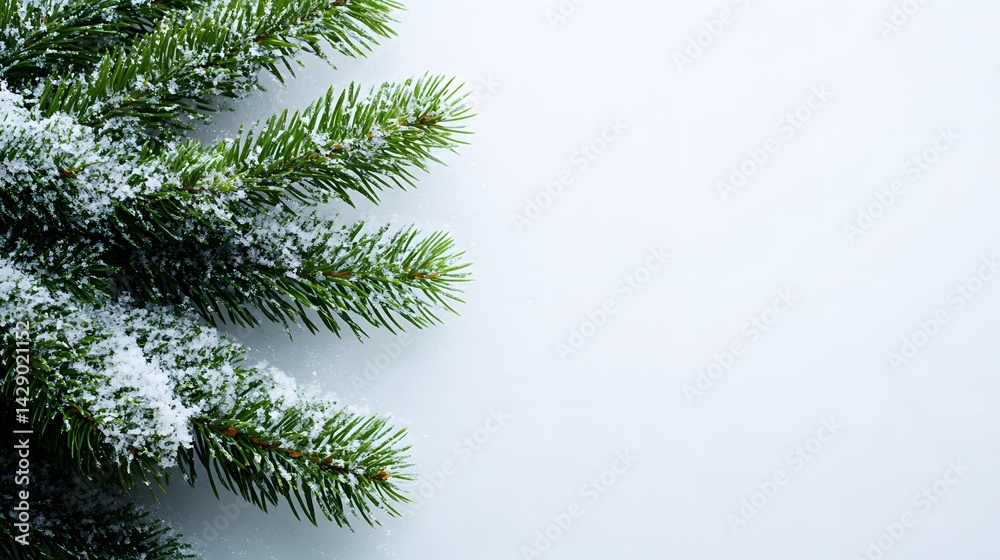 Obraz premium Snowy Pine Branches Winter Christmas Background