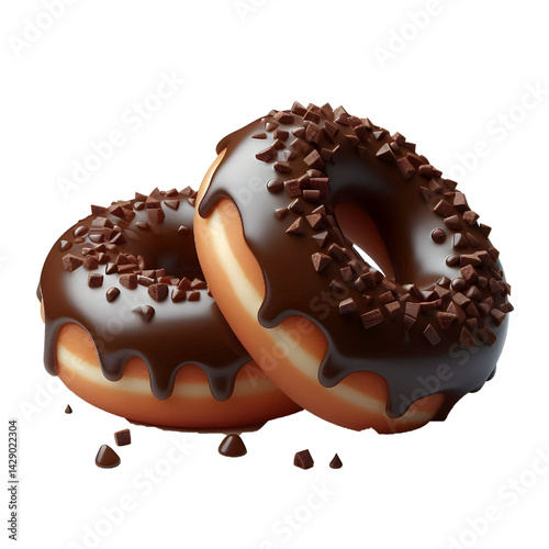 Two chocolate donuts isolated on white background