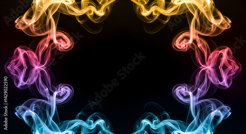Abstract Rainbow Smoke Pattern On A Black Background Frame
