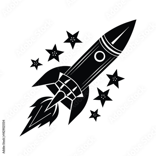 Firework rocket icon silhouette vector with white background