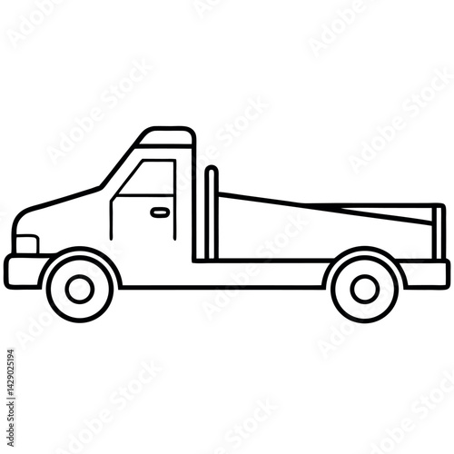 Monochrome Line Art of a Tow Truck with Car Being Towed – Simple and Clean Design