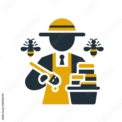 Beekeeper Icon – Yellow and Black Stylish Vector on Transparent Background