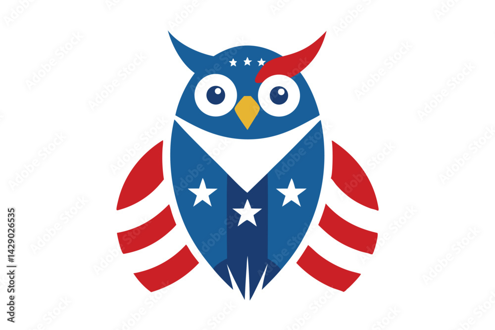 Obraz premium American Patriotic Owl Design with Stars and Stripes on a White Background