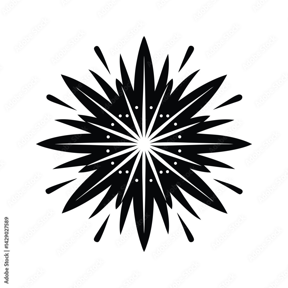 Firework with layered sparks icon silhouette vector with white background Firework with layered sparks icon silhouette vector with white background