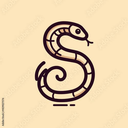 Stylized line art illustration of a snake in a playful S-shape on a light yellow background