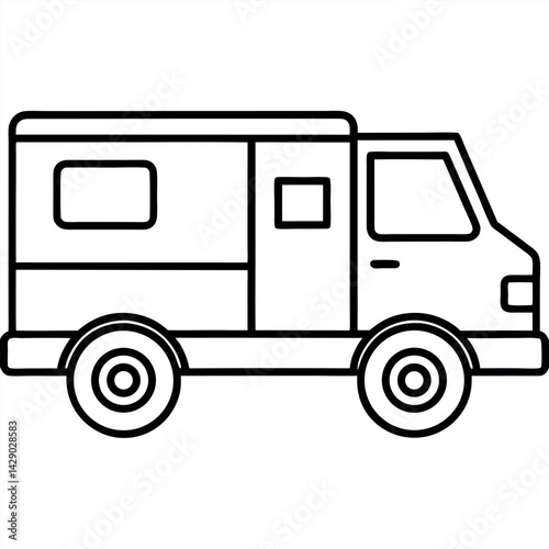 Secure Armored Truck Icon in Outline – Minimalist Line Art with White Background