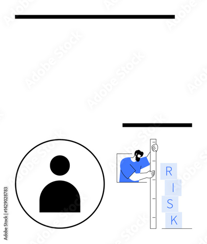 Person icon highlighting individuality alongside a professional measuring risk levels with a scale. Ideal for risk management, assessment, evaluation, strategies, analytics, measurement, simple