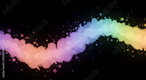 Watercolor Splash Effect With Rainbow Gradient Against Black Background