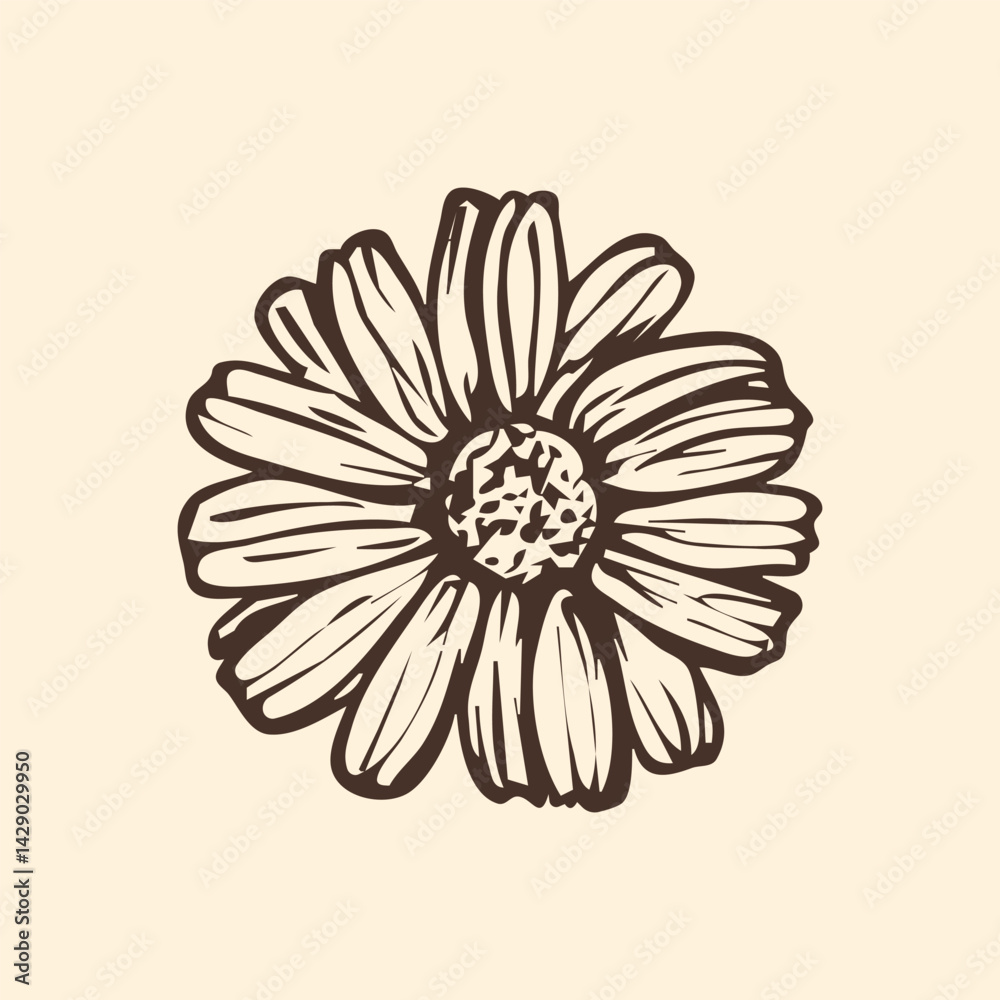 Fototapeta premium Daisy flower botanical sketch outline illustration. Daisy flowers spring doodle drawing in engraving style. Hand drawn vector line art clipart isolated